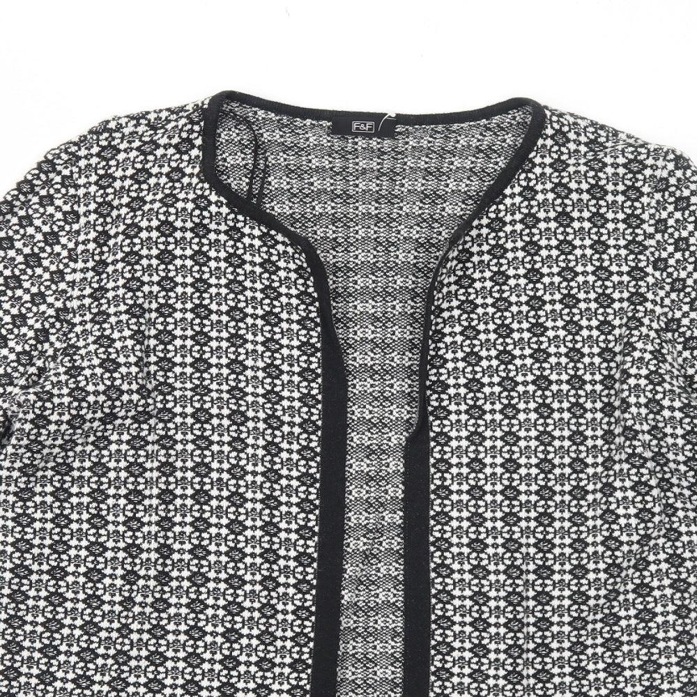 F&F Womens Black V-Neck Geometric Cotton Cardigan Jumper Size 14