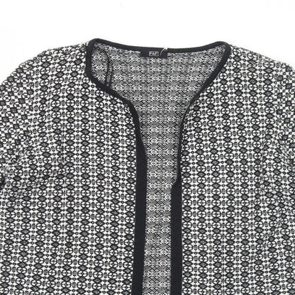 F&F Womens Black V-Neck Geometric Cotton Cardigan Jumper Size 14