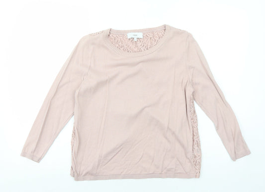 NEXT Womens Pink Round Neck Cotton Pullover Jumper Size 12 - Lace Details on Back
