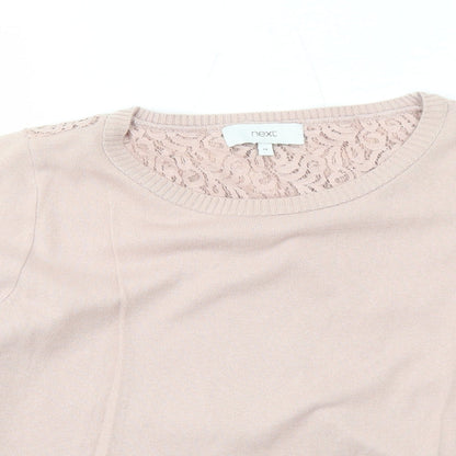 NEXT Womens Pink Round Neck Cotton Pullover Jumper Size 12 - Lace Details on Back