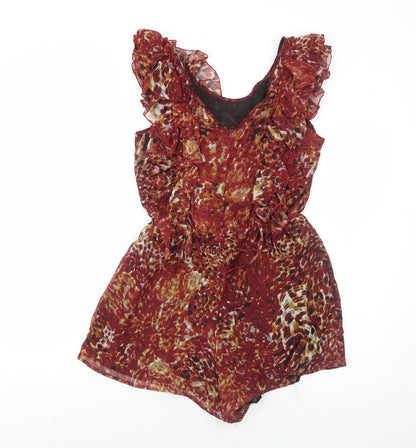 Ali & Kris Womens Red Animal Print Polyester Playsuit One-Piece Size M Zip