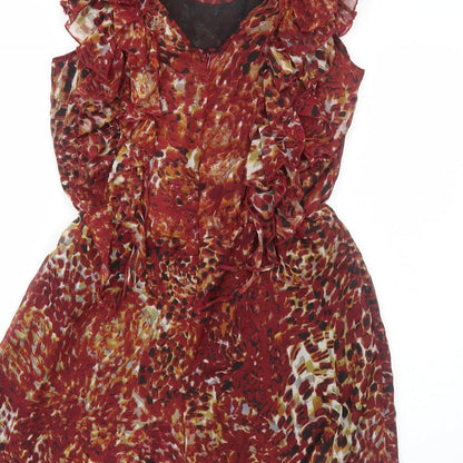 Ali & Kris Womens Red Animal Print Polyester Playsuit One-Piece Size M Zip