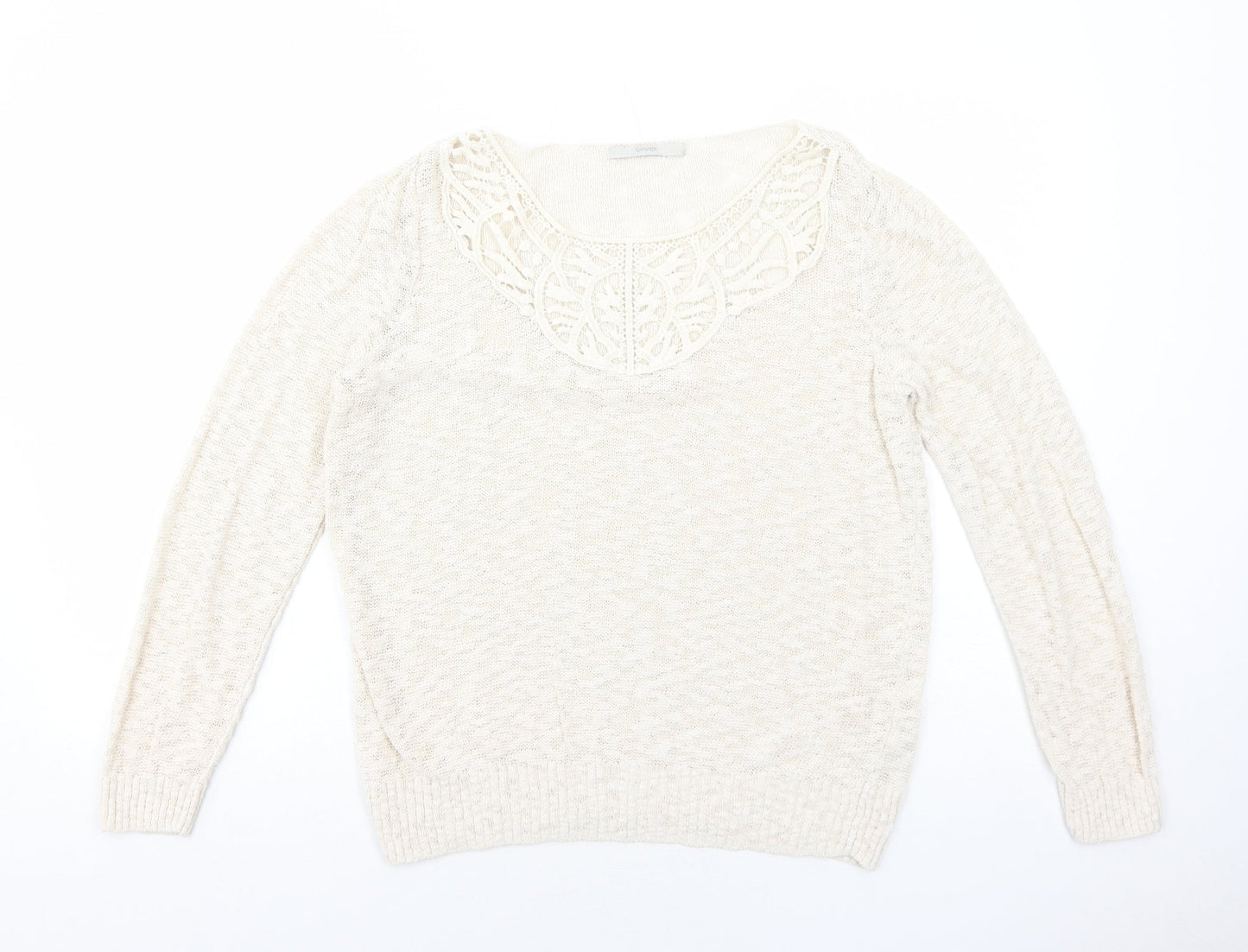 George Womens Ivory Round Neck Cotton Pullover Jumper Size 16 - Lace Details