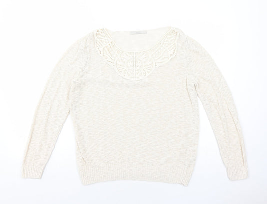 George Womens Ivory Round Neck Cotton Pullover Jumper Size 16 - Lace Details