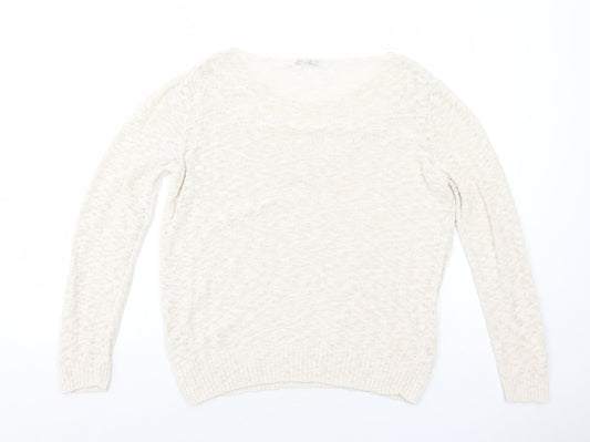 George Womens Ivory Round Neck Cotton Pullover Jumper Size 16 - Lace Details
