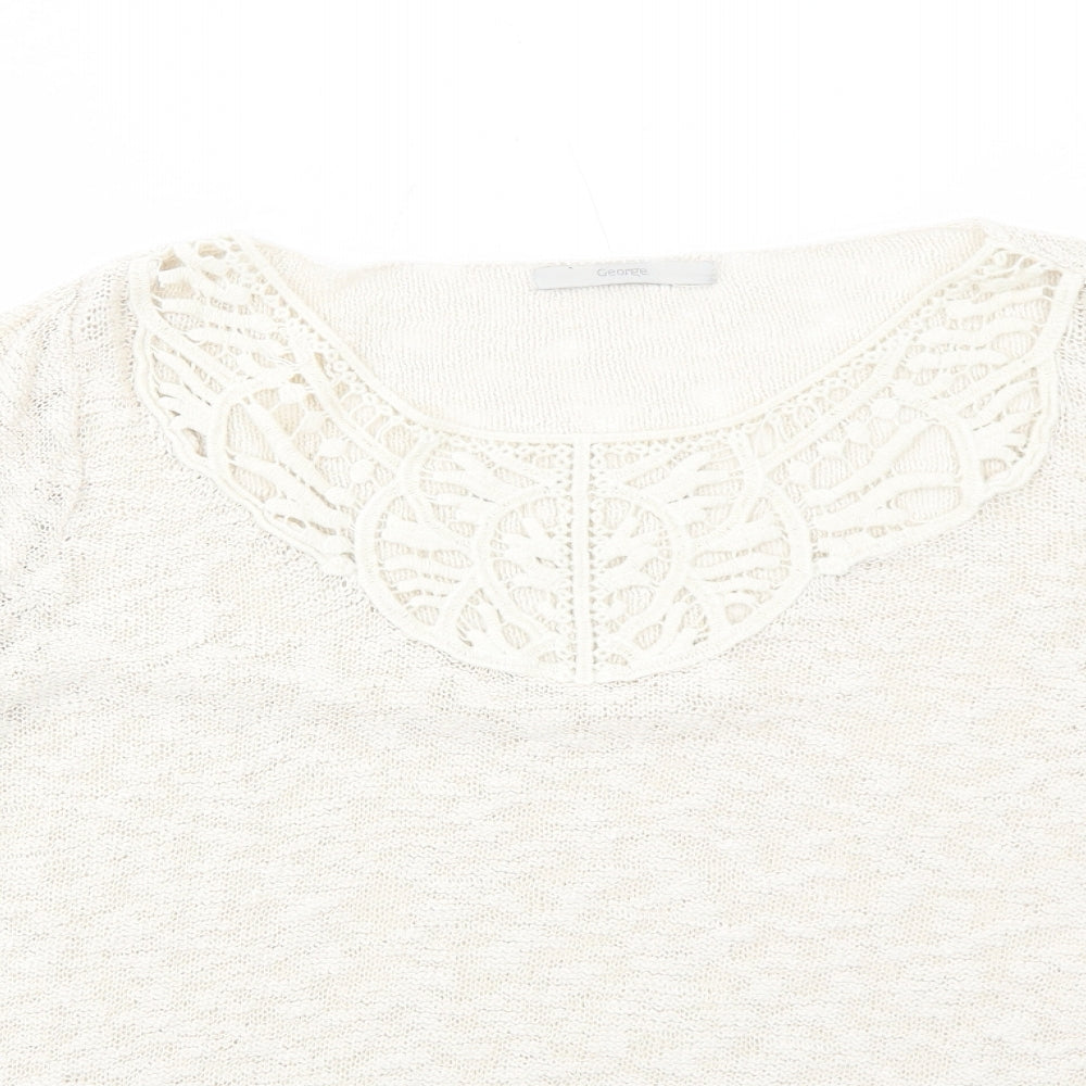 George Womens Ivory Round Neck Cotton Pullover Jumper Size 16 - Lace Details