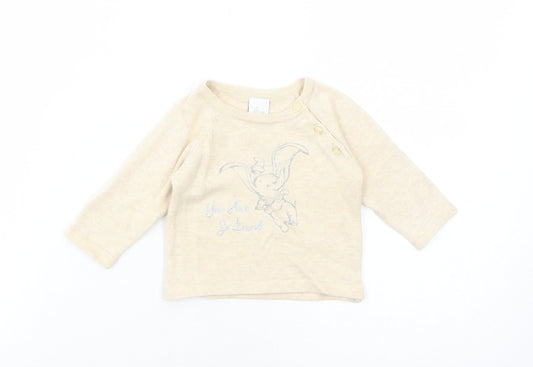Disney Baby Baby Beige Cotton Pullover Jumper Size 0-3 Months Button - Dumbo