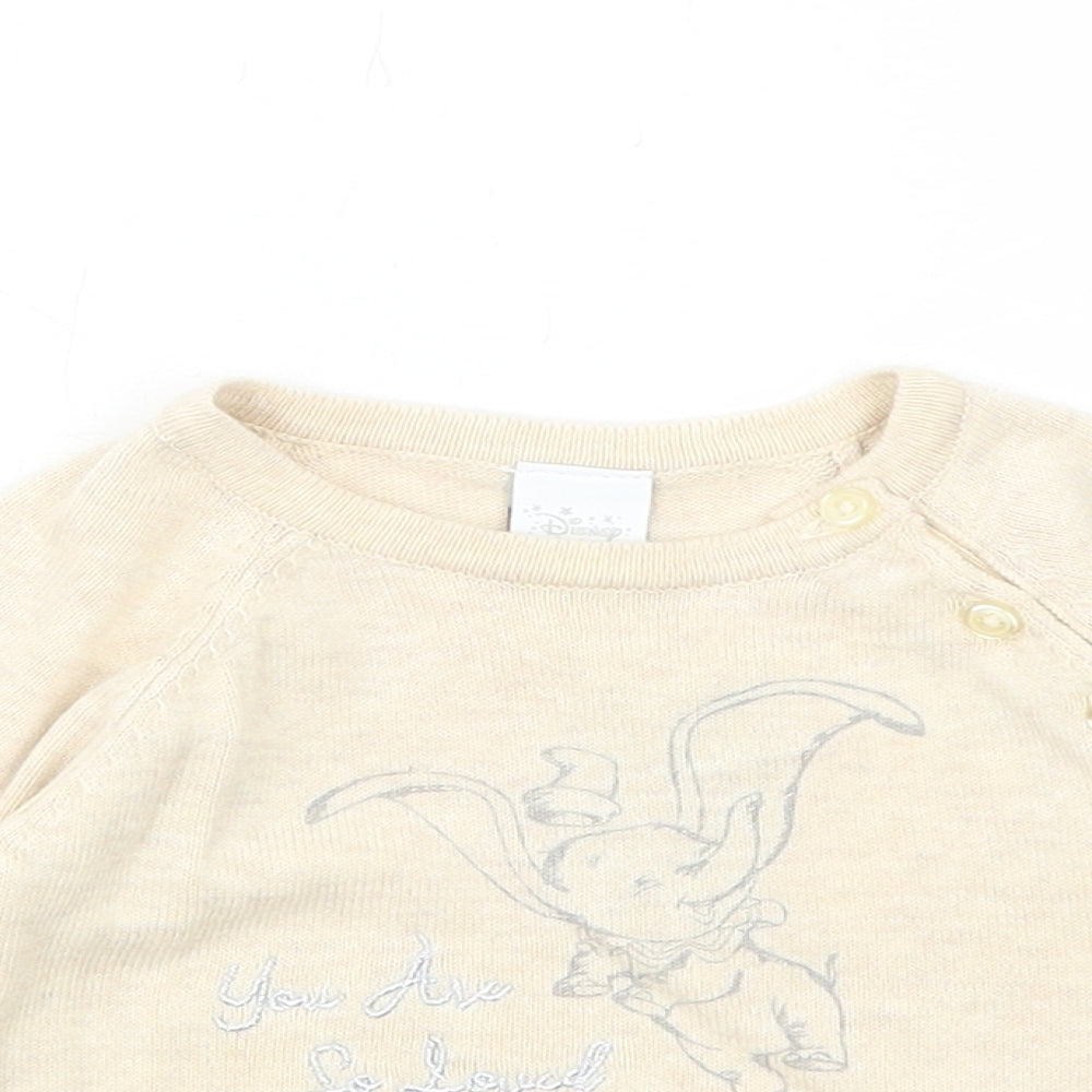 Disney Baby Baby Beige Cotton Pullover Jumper Size 0-3 Months Button - Dumbo