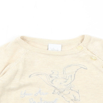 Disney Baby Baby Beige Cotton Pullover Jumper Size 0-3 Months Button - Dumbo