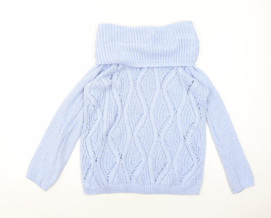 BHS Womens Blue Roll Neck Geometric Acrylic Pullover Jumper Size 12