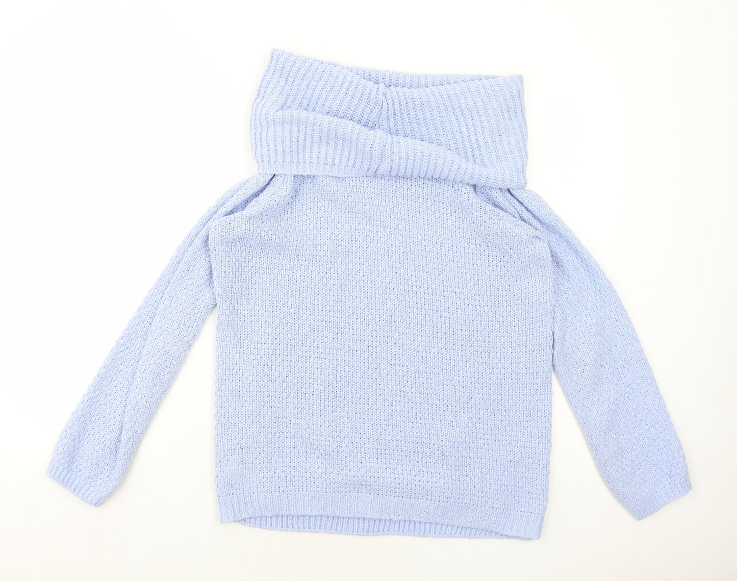 BHS Womens Blue Roll Neck Geometric Acrylic Pullover Jumper Size 12