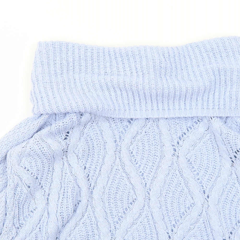 BHS Womens Blue Roll Neck Geometric Acrylic Pullover Jumper Size 12