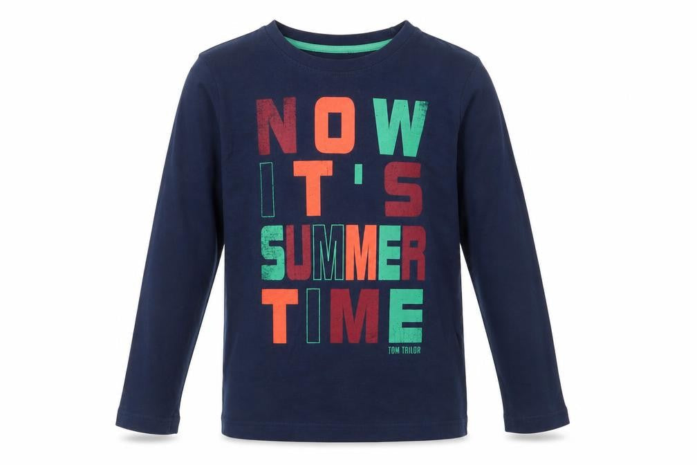 Tom Tailor Boys Blue Cotton Basic T-Shirt Size 10 Years Round Neck Pullover - Now It's Summer Time