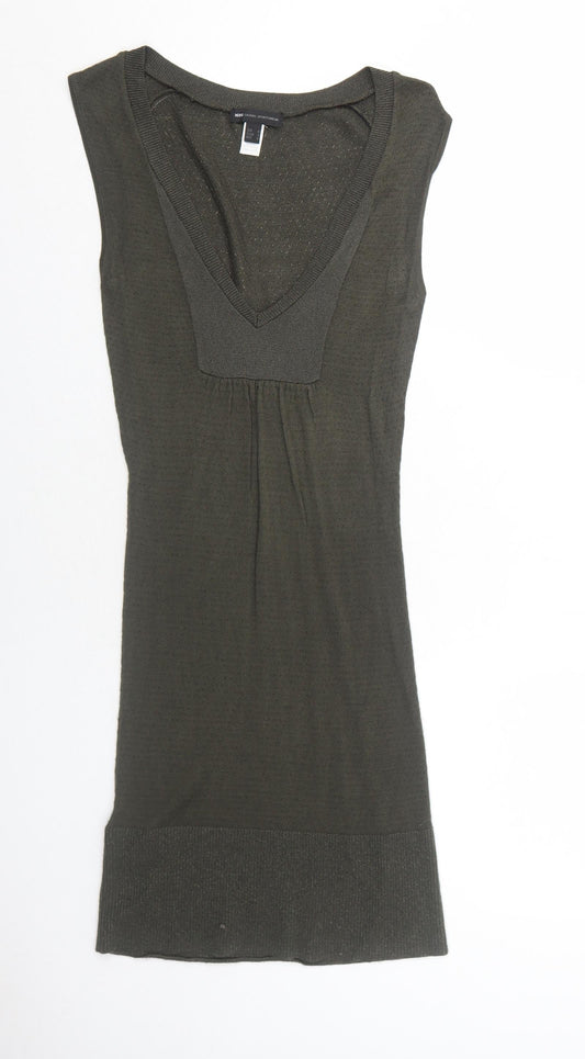 Mango Womens Green Viscose A-Line Size M V-Neck Pullover