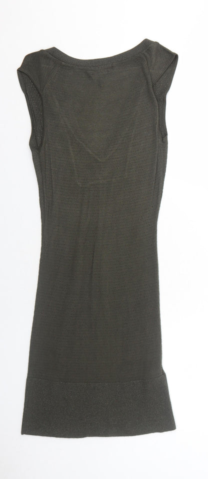 Mango Womens Green Viscose A-Line Size M V-Neck Pullover