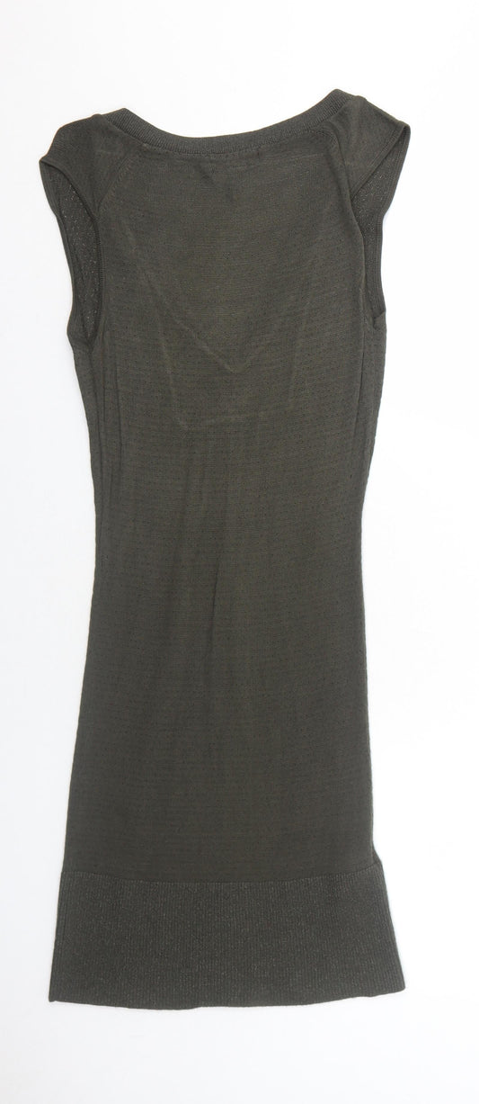 Mango Womens Green Viscose A-Line Size M V-Neck Pullover