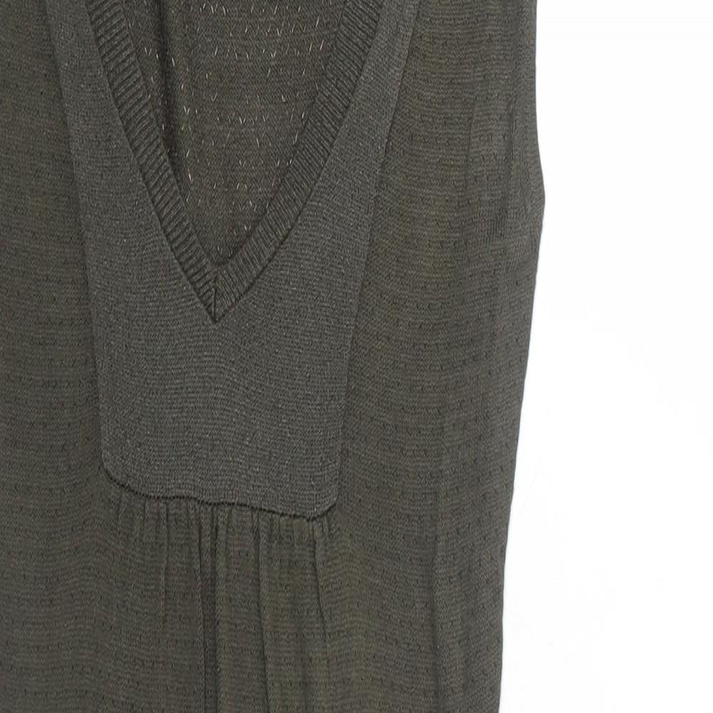 Mango Womens Green Viscose A-Line Size M V-Neck Pullover