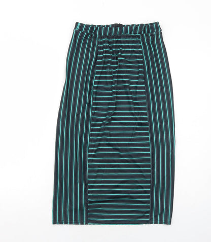 Beauty Angel Womens Green Striped Polyester A-Line Skirt Size 8 Zip