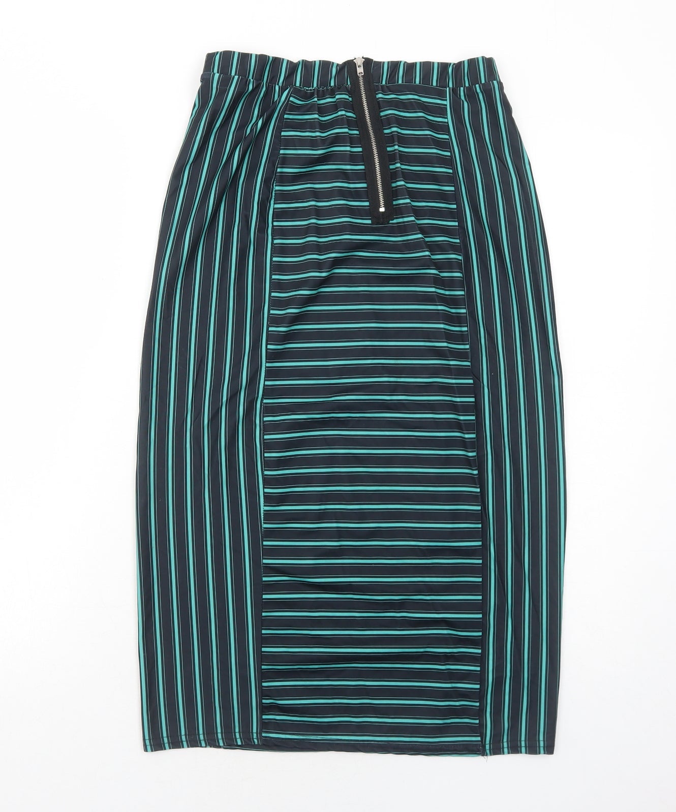 Beauty Angel Womens Green Striped Polyester A-Line Skirt Size 8 Zip