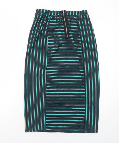 Beauty Angel Womens Green Striped Polyester A-Line Skirt Size 8 Zip