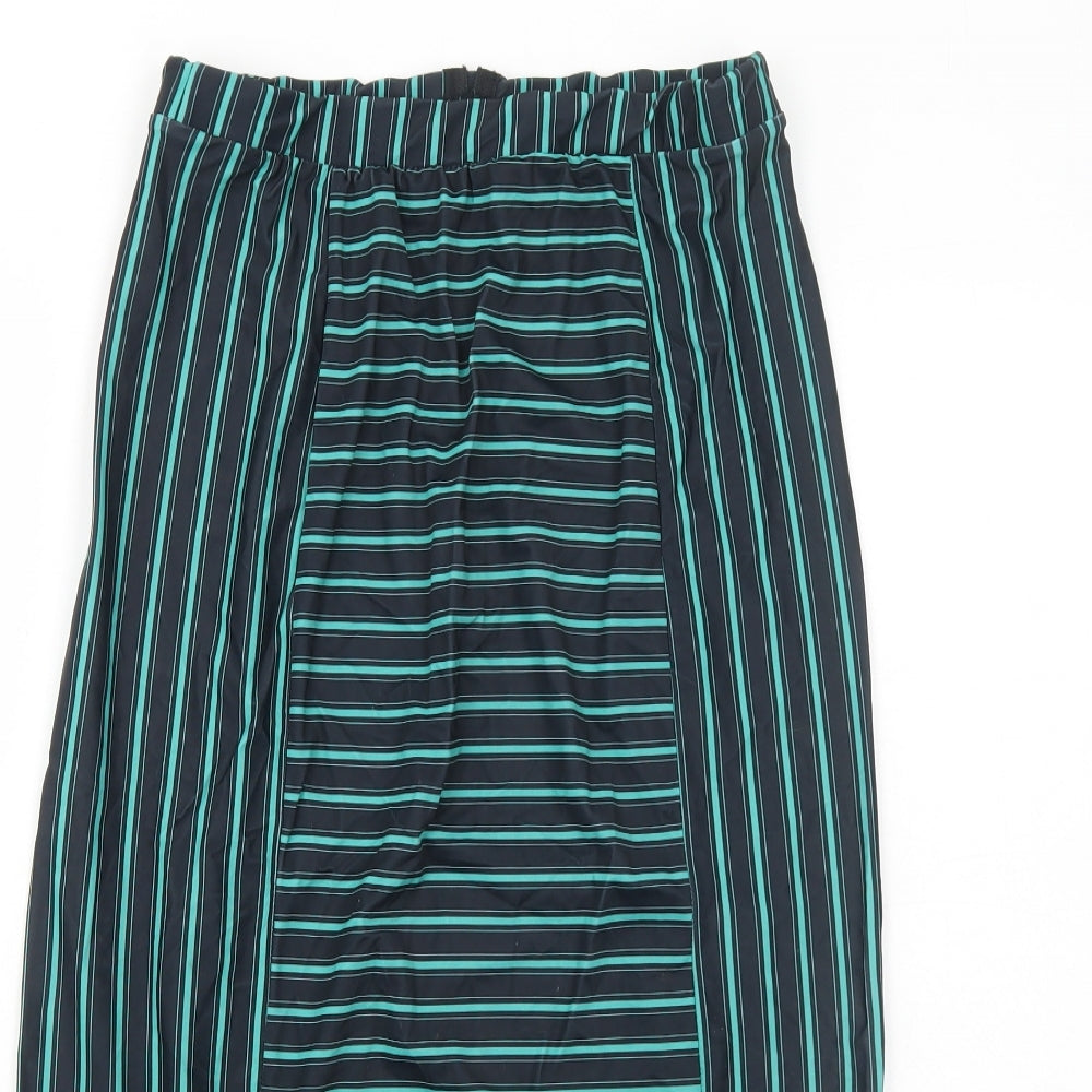 Beauty Angel Womens Green Striped Polyester A-Line Skirt Size 8 Zip