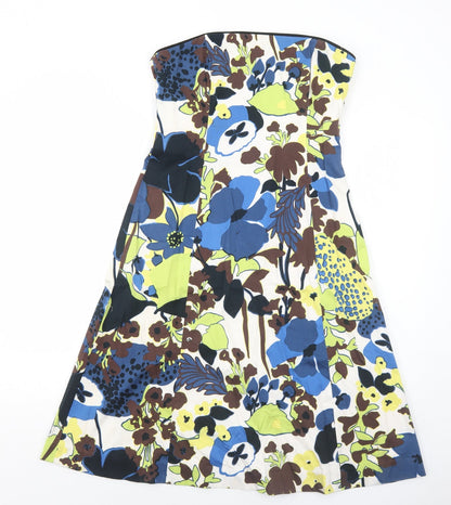 Coast Womens Blue Floral Cotton Fit & Flare Size 12 Scoop Neck Zip