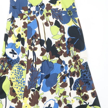 Coast Womens Blue Floral Cotton Fit & Flare Size 12 Scoop Neck Zip