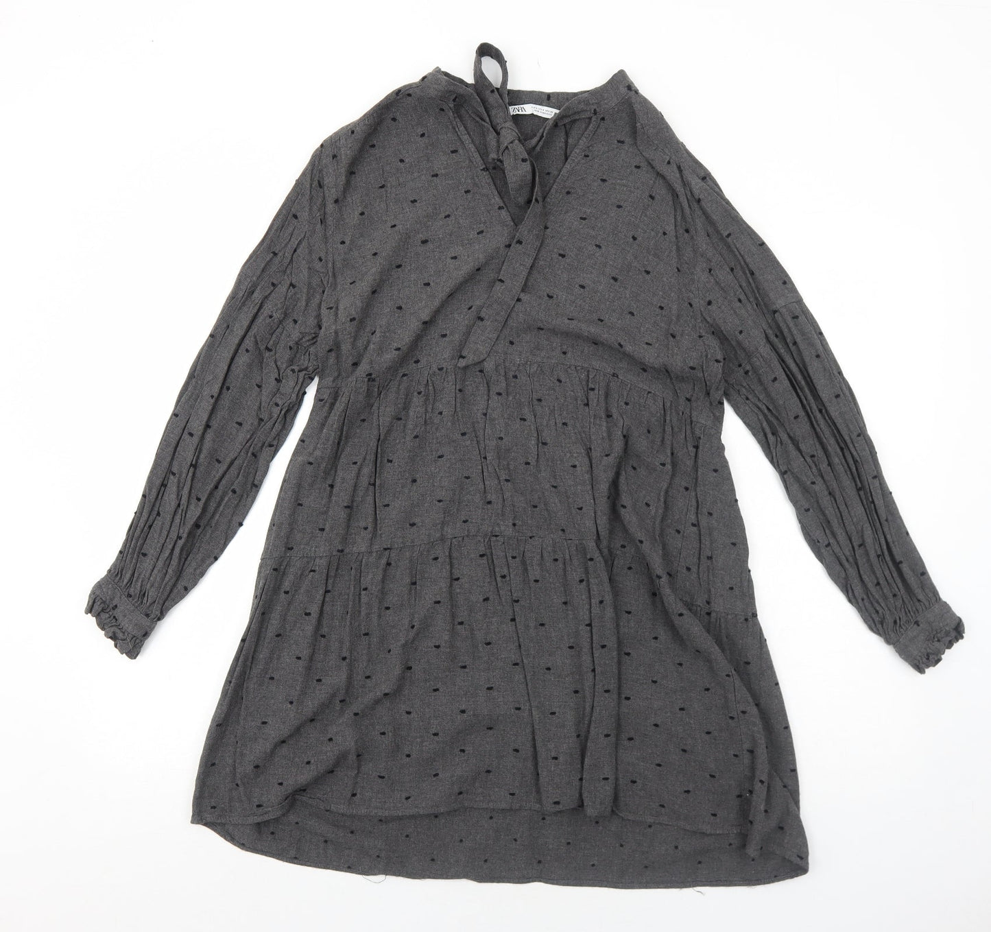 Zara Womens Grey Polka Dot Viscose A-Line Size S V-Neck Pullover