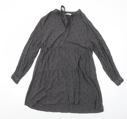 Zara Womens Grey Polka Dot Viscose A-Line Size S V-Neck Pullover