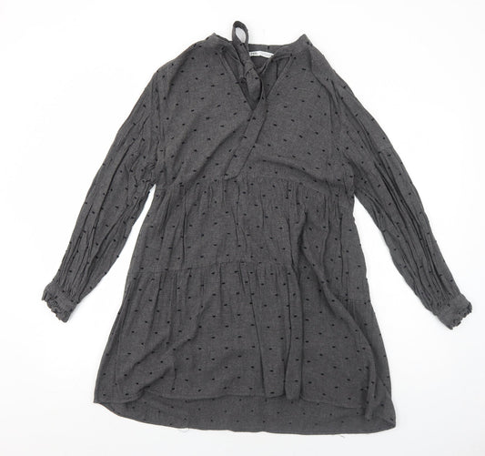 Zara Womens Grey Polka Dot Viscose A-Line Size S V-Neck Pullover