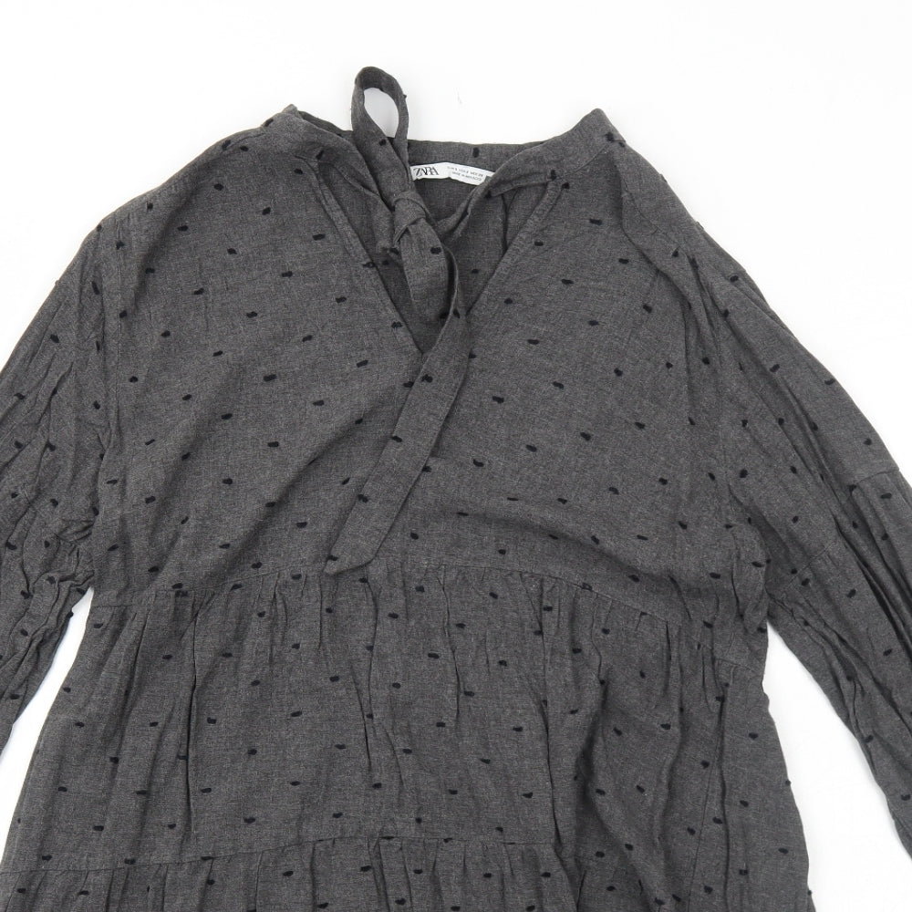 Zara Womens Grey Polka Dot Viscose A-Line Size S V-Neck Pullover