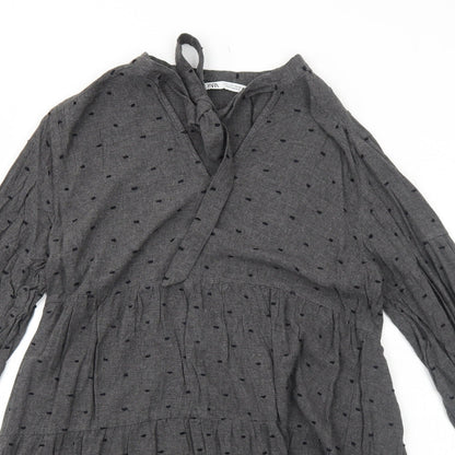 Zara Womens Grey Polka Dot Viscose A-Line Size S V-Neck Pullover