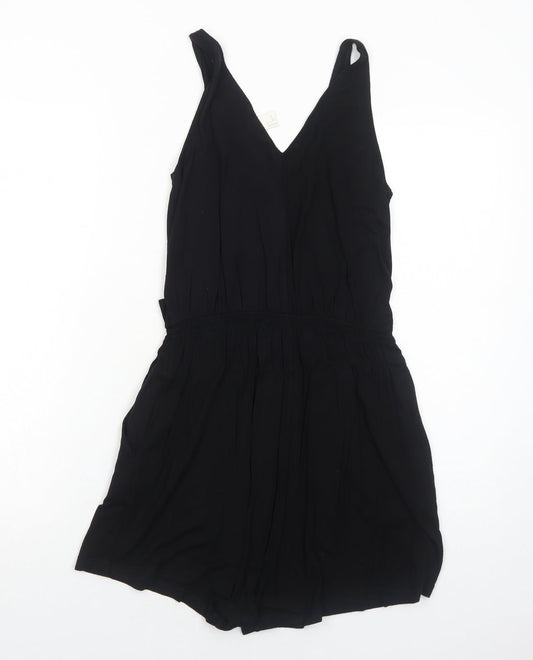 H&M Womens Black Viscose Playsuit One-Piece Size S Pullover - Wrap Front Detail