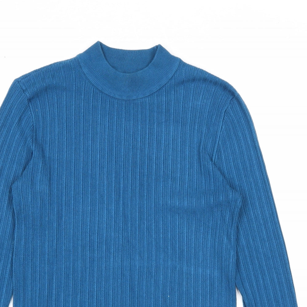 TU Womens Blue Mock Neck Viscose Pullover Jumper Size 10