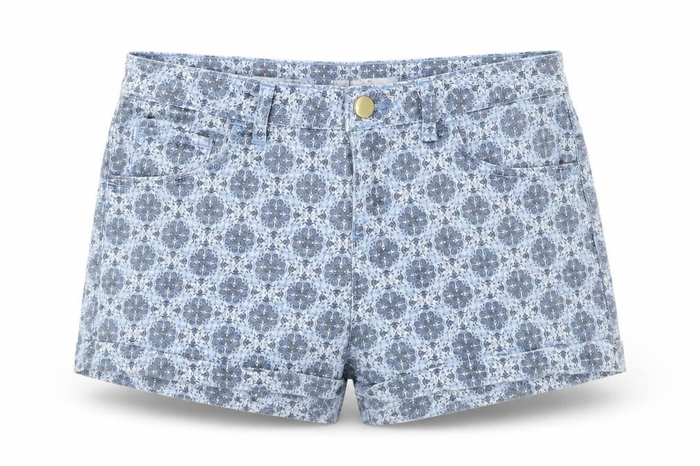 H&M Womens Blue Geometric Cotton Mom Shorts Size 6 Regular Zip