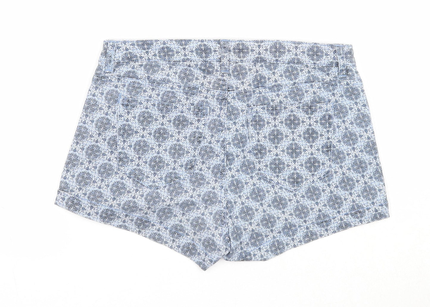 H&M Womens Blue Geometric Cotton Mom Shorts Size 6 Regular Zip