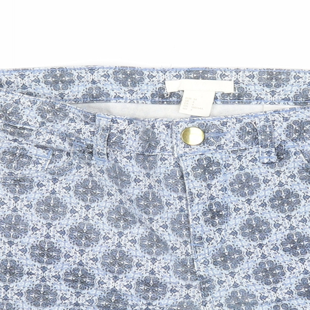 H&M Womens Blue Geometric Cotton Mom Shorts Size 6 Regular Zip