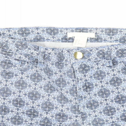 H&M Womens Blue Geometric Cotton Mom Shorts Size 6 Regular Zip