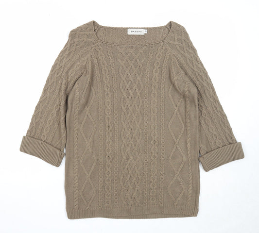 BASSINI Womens Brown Square Neck Geometric Acrylic Pullover Jumper Size M