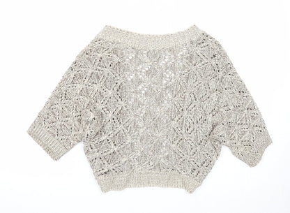 Look Womens Beige V-Neck Cotton Cardigan Jumper Size 12