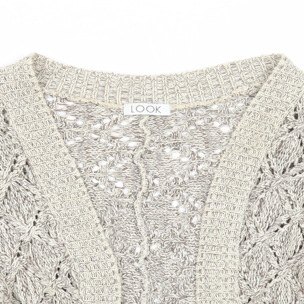 Look Womens Beige V-Neck Cotton Cardigan Jumper Size 12