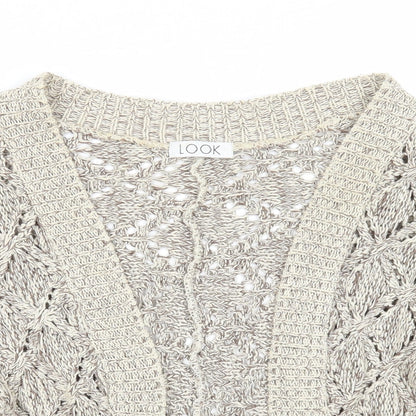 Look Womens Beige V-Neck Cotton Cardigan Jumper Size 12