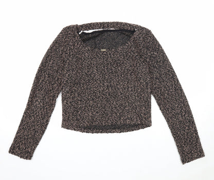 BSB Womens Brown Round Neck Geometric Cotton Pullover Jumper Size M - Open Back