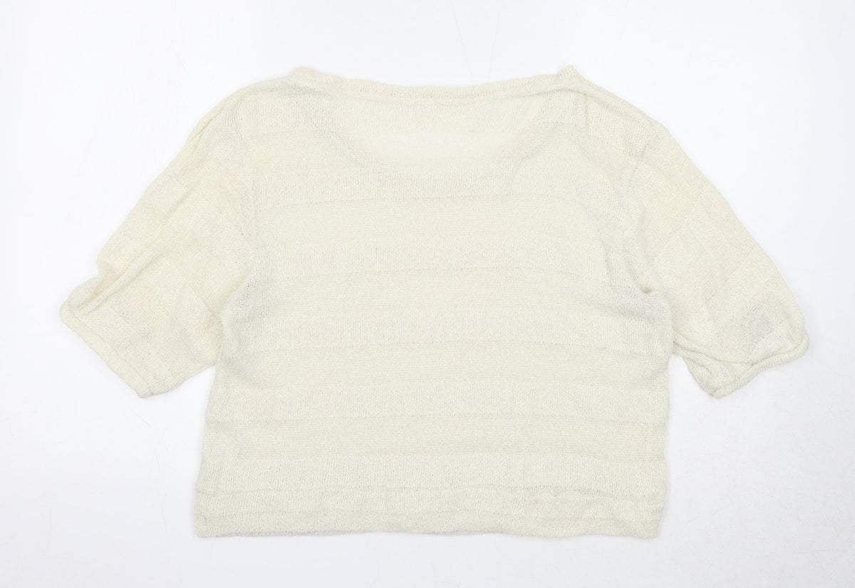 Doublefocus Womens White Round Neck Acrylic Pullover Jumper Size M