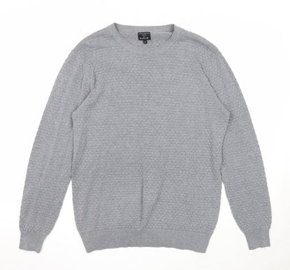 Easy Mens Grey Round Neck Cotton Pullover Jumper Size S Long Sleeve