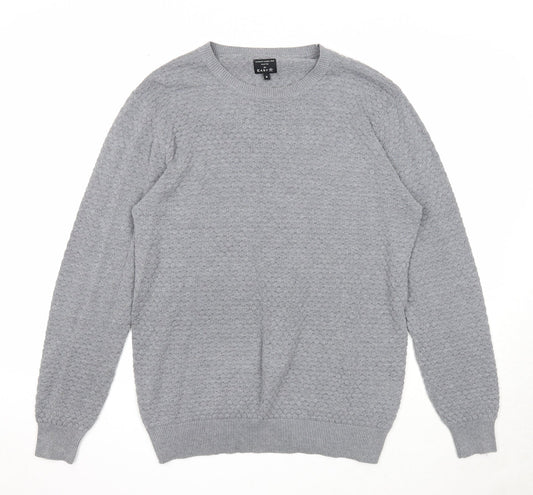 Easy Mens Grey Round Neck Cotton Pullover Jumper Size S Long Sleeve