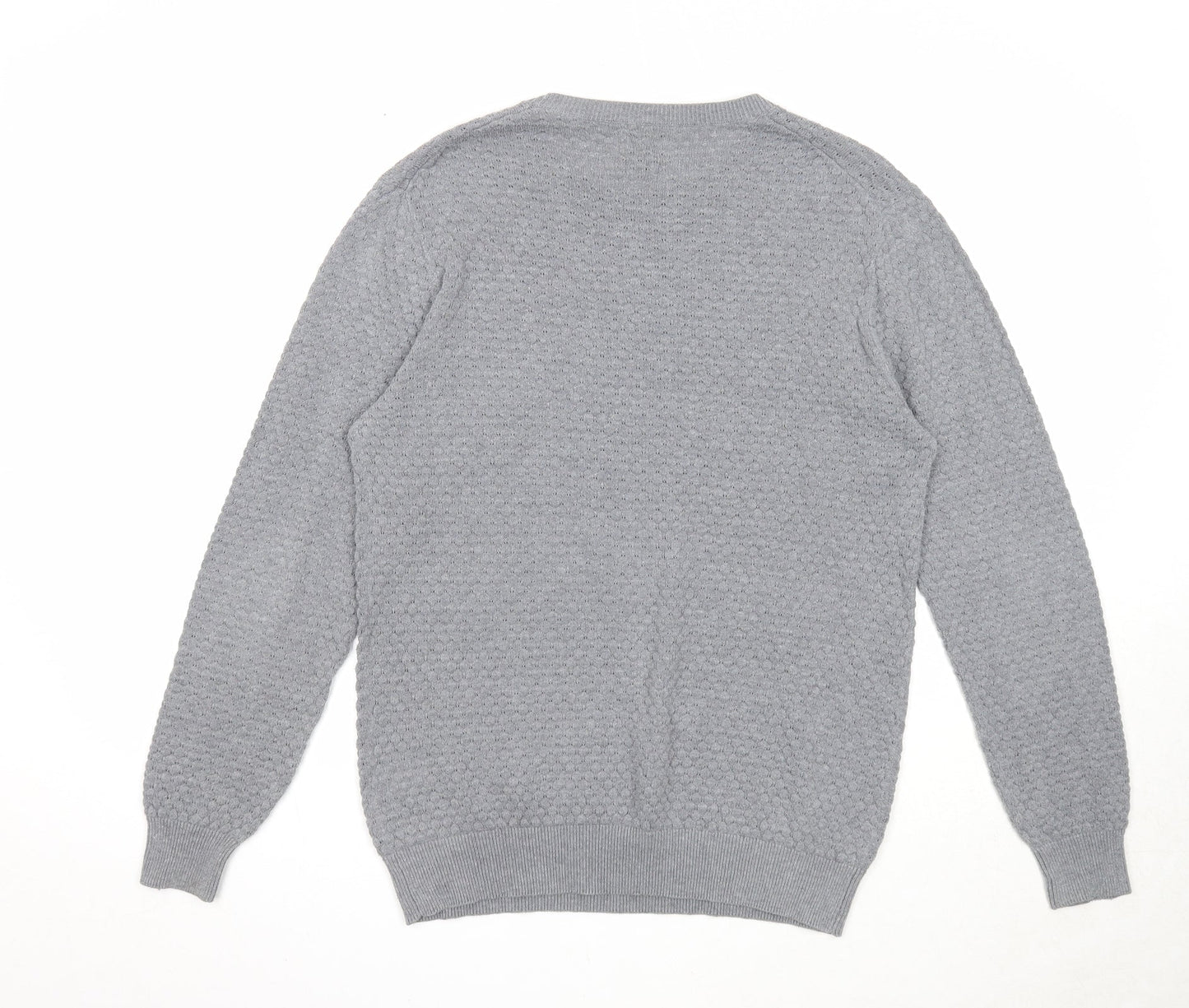Easy Mens Grey Round Neck Cotton Pullover Jumper Size S Long Sleeve