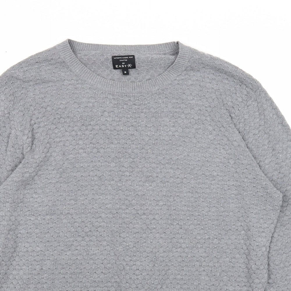 Easy Mens Grey Round Neck Cotton Pullover Jumper Size S Long Sleeve