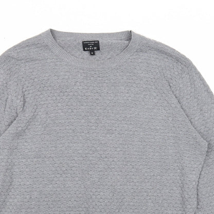 Easy Mens Grey Round Neck Cotton Pullover Jumper Size S Long Sleeve