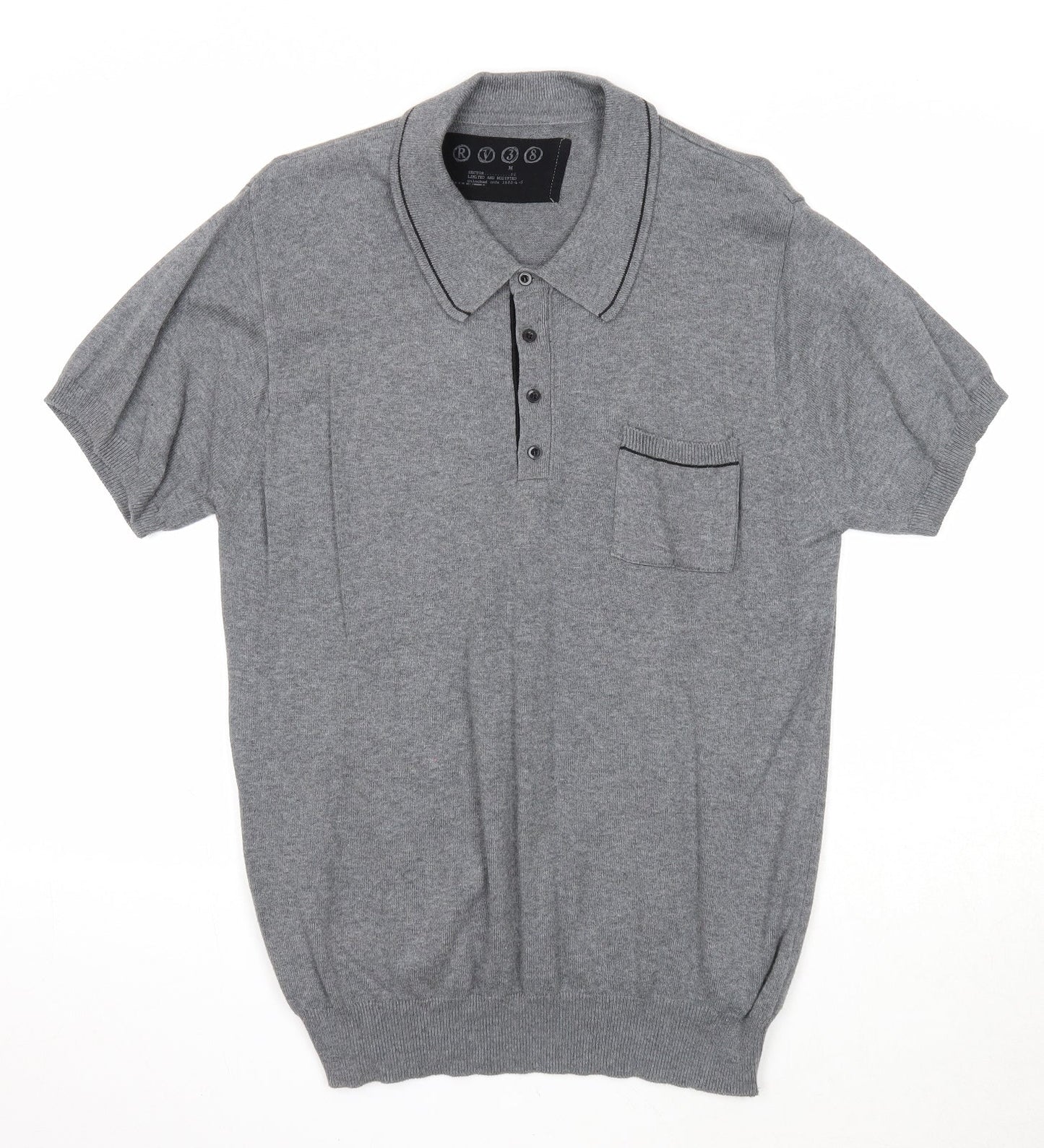 RV38 Mens Grey Cotton Polo Size M Collared Button